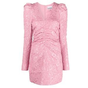 GANNI floral-jacquard tonal minidress in Powder Pink NWT Size 36/4